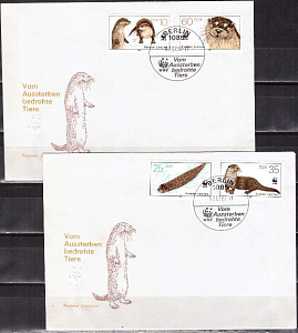 ГДР 1987, Выдры, WWF, 2 официальных КПД почты ГДР